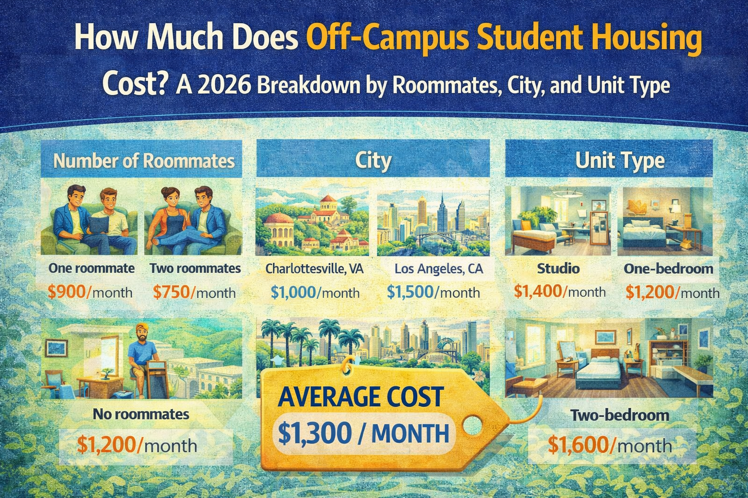 Off-Campus Student Housing Costs in 2026: $300 to $2,500 per Person