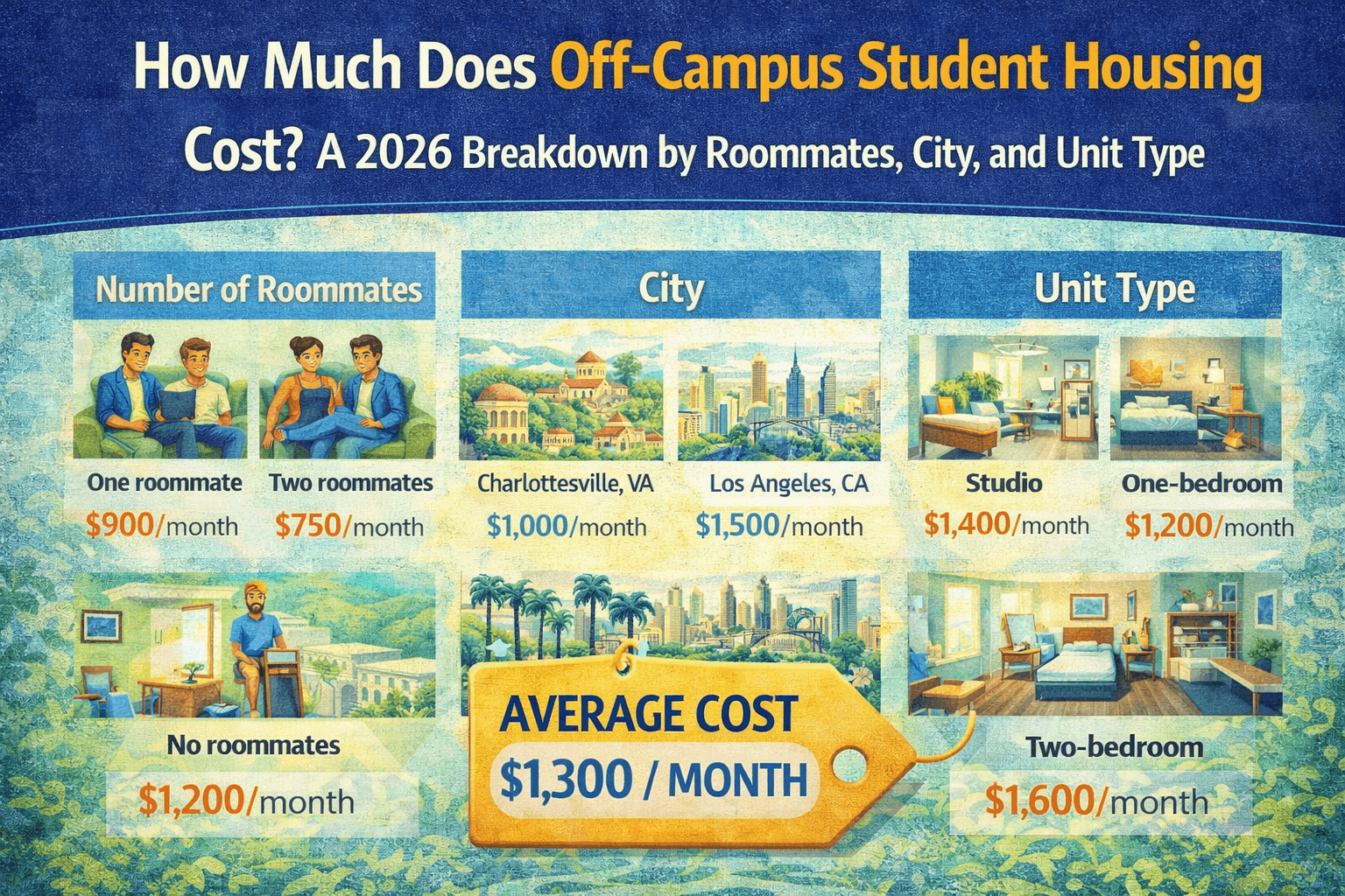 Off-Campus Student Housing Costs in 2026: $300 to $2,500 per Person