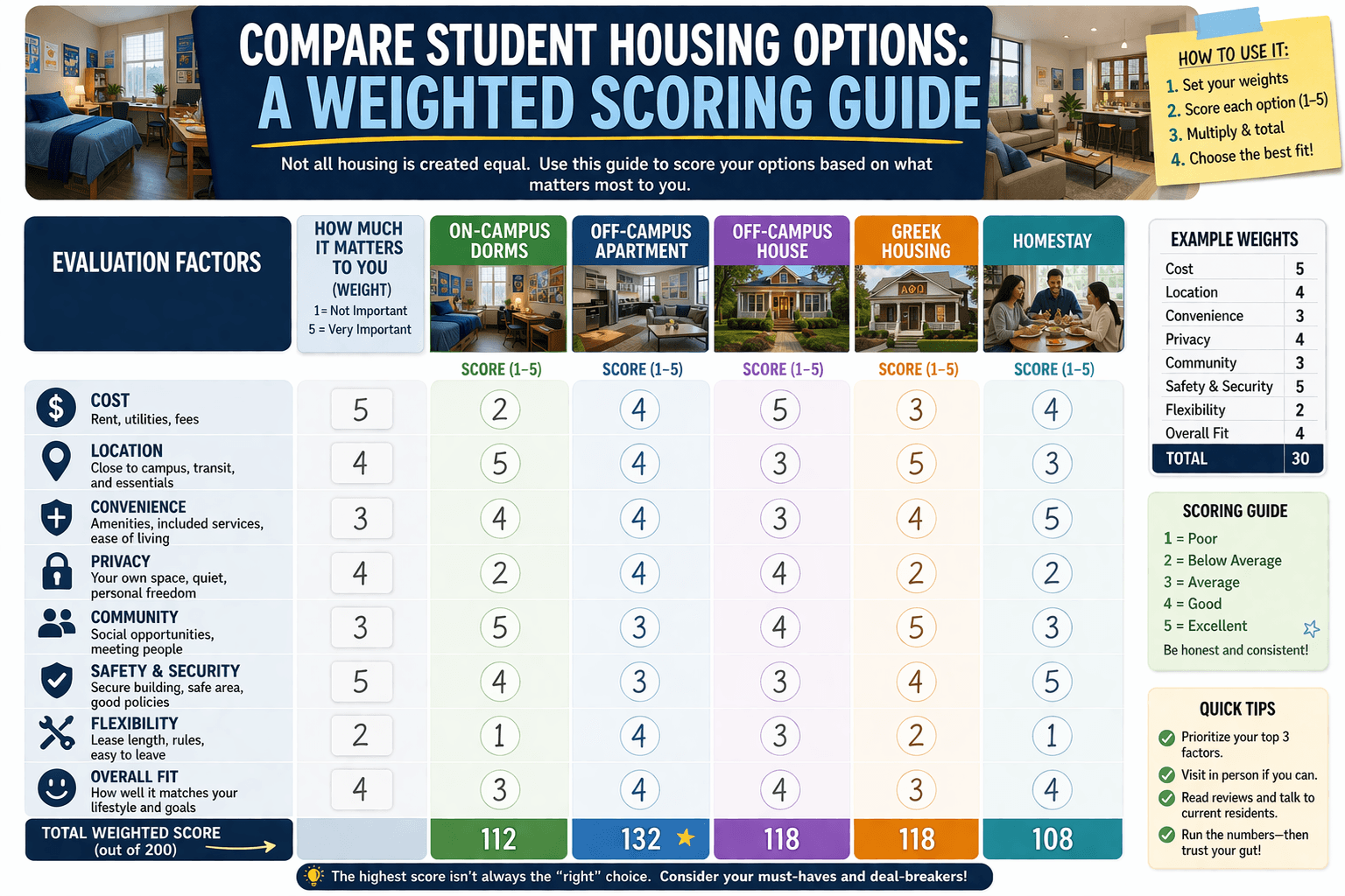 Compare Student Housing Options: A Weighted Scoring Guide