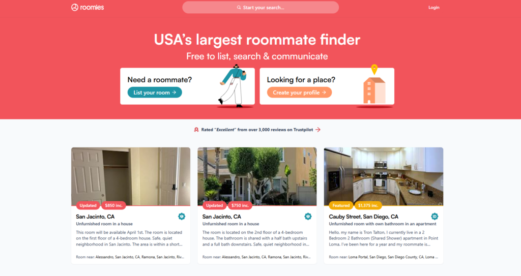 Roomies website page